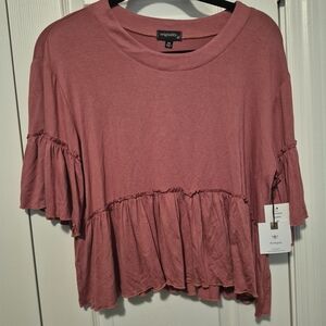 The Originality Co. Rose Pink Ruffle Hem Short Sleeve Top